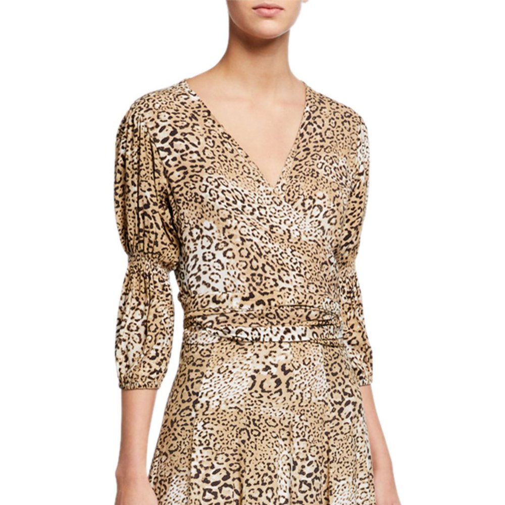 Faithfull the Brand NWT Women's Leopard Print Wrap BISSET Top, Size Medium